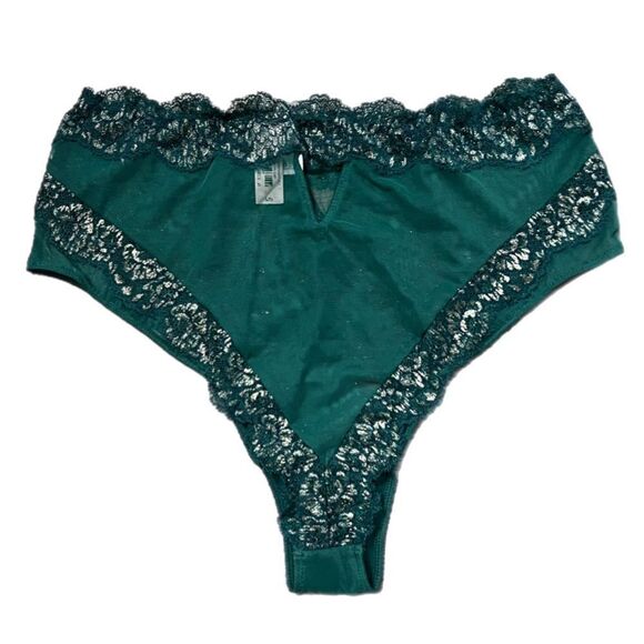 Victorias Secret Dream Angels High Waist Cheeky Metallic lace panty Green Medium - Picture 2 of 3